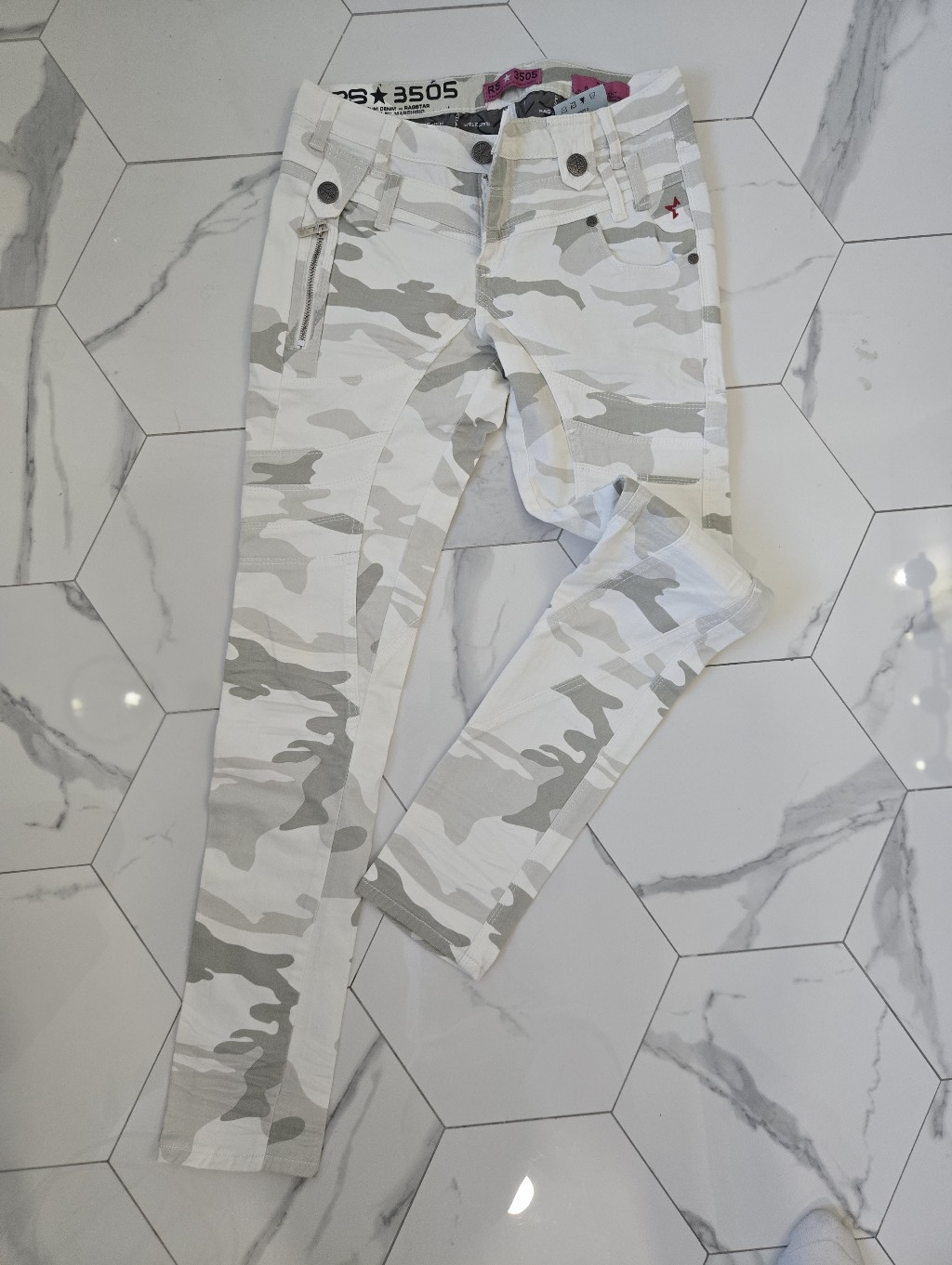 White & Light Gray Camo Skinny Jeans For Women
